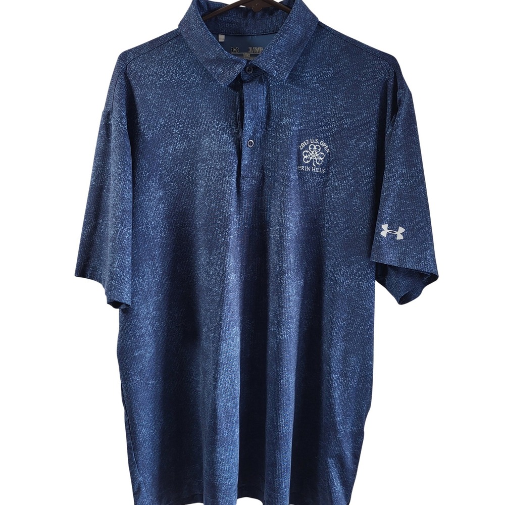 Under Armour Mens XL Golf Polo Shirt 2017 US Open Erin Hills Heatgear Blue